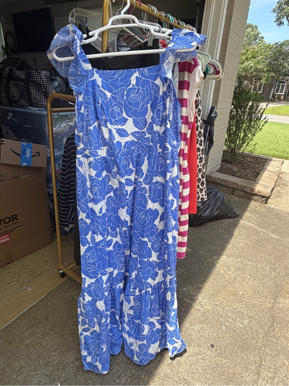 London Times Blue and White Floral Maxi Dress